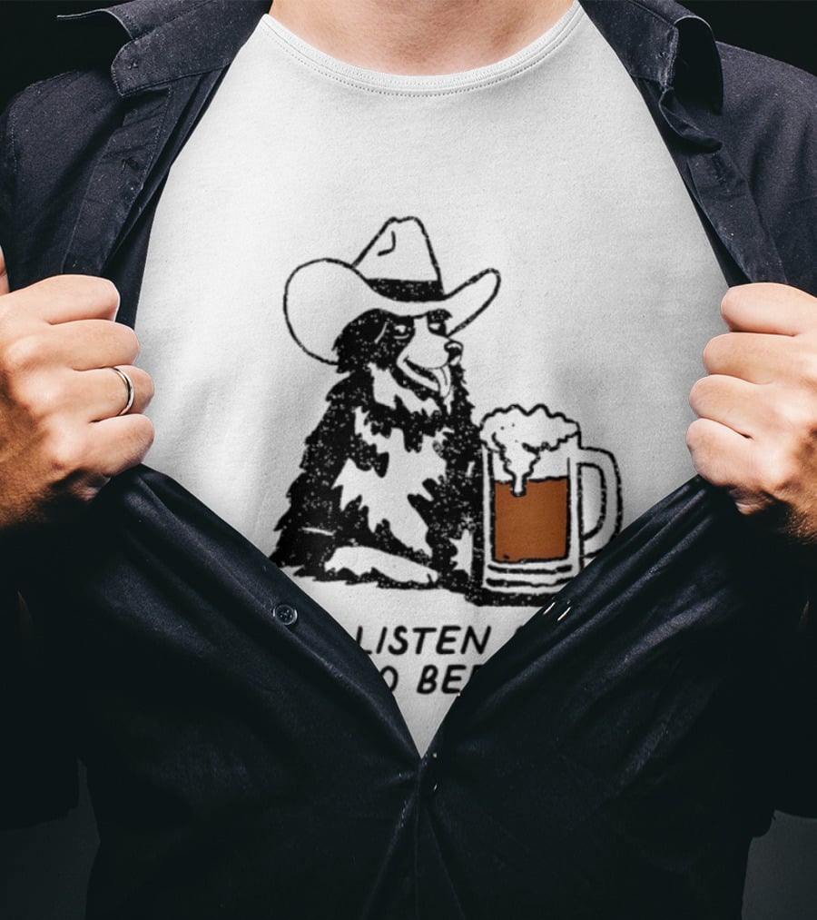 Cowboy Dog I Only Listen After Two Beers Hat Humor T-Shirt
