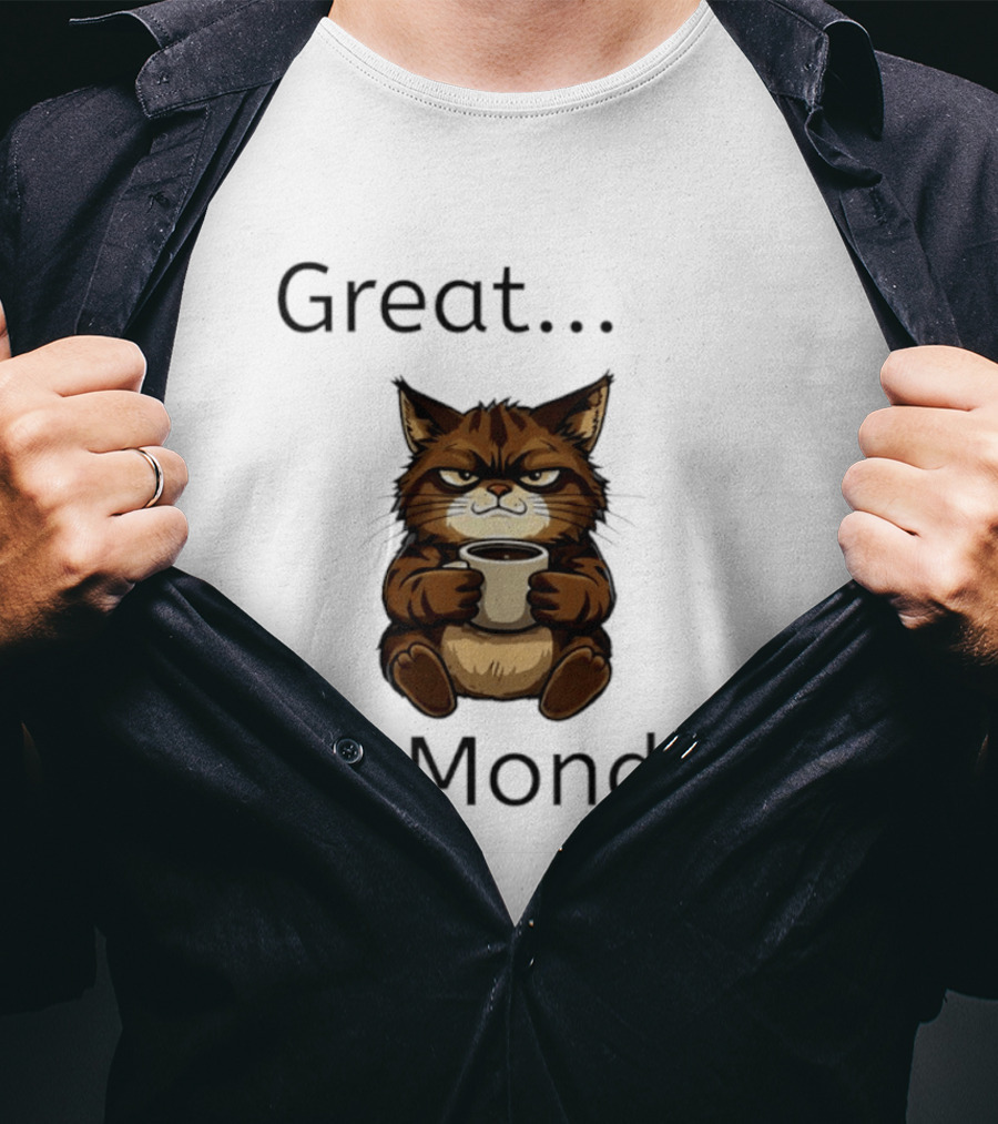 Great It's Monday Mood Cat With Coffee T-Shirt