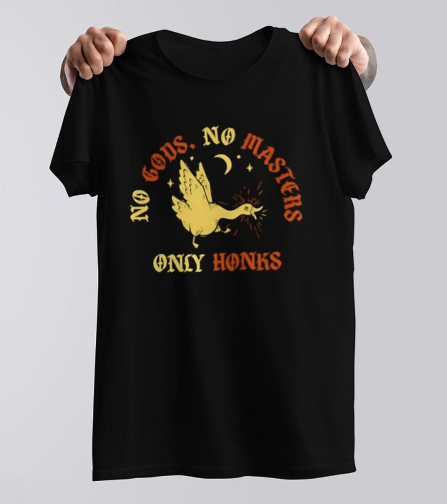 No Gods No Masters Goose Only Honks Crescent Moon And Stars T-Shirt