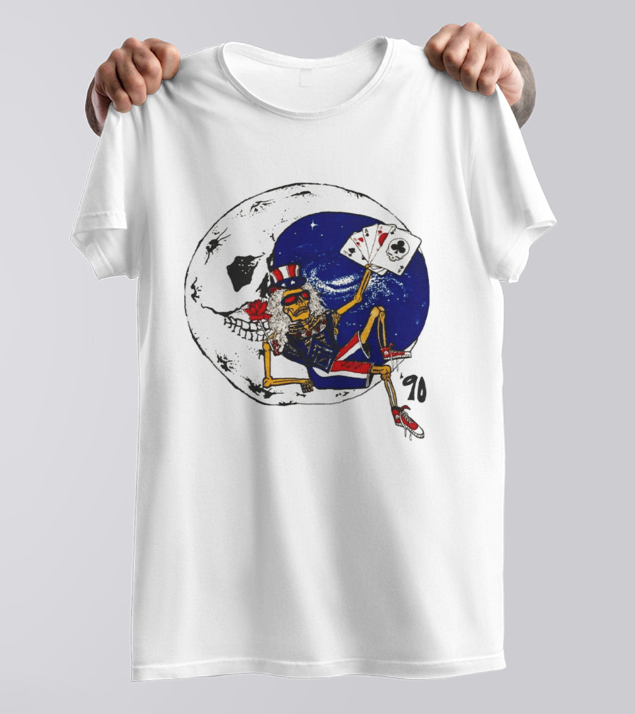 Grateful Dead 1990 Rare Uncle Sam Skeleton Moon Playing Cards T-Shirt