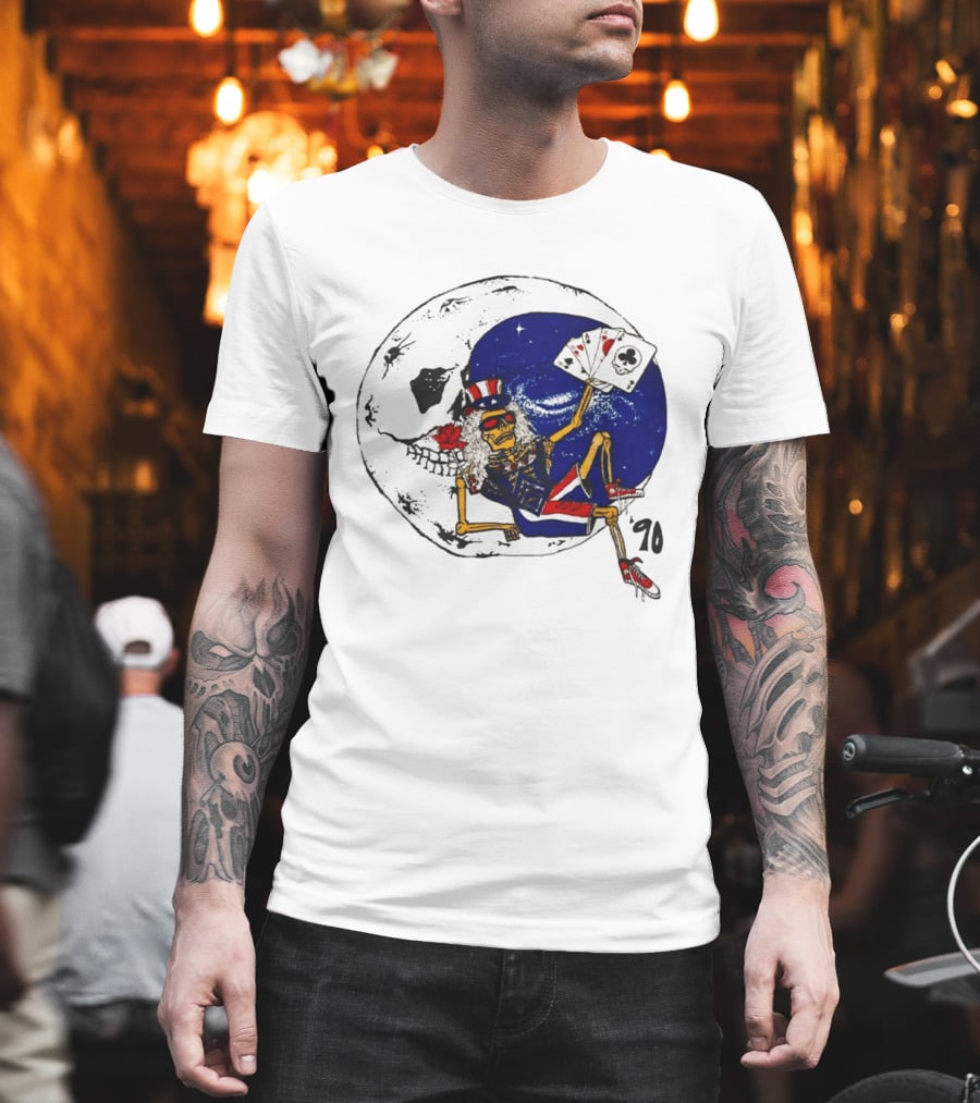 Grateful Dead 1990 Rare Uncle Sam Skeleton Moon Playing Cards T-Shirt