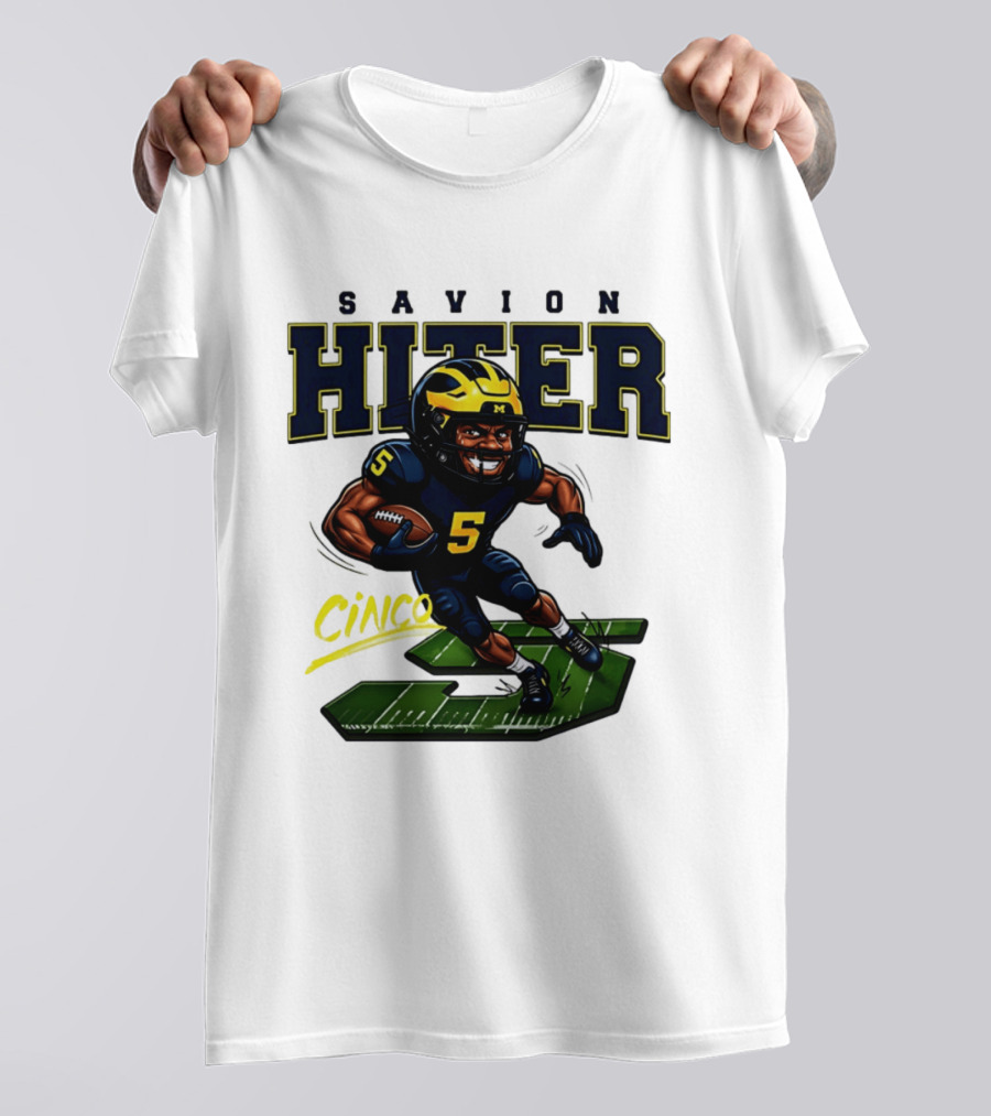 Savion Hiter Number 5 Cinco Valiant Michigan Wolverines Football Cartoon T-Shirt