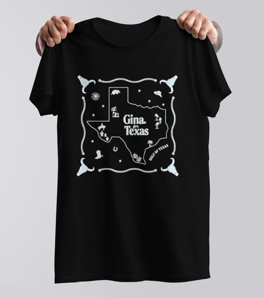Texas State Map Gina For Texas Stars And Boots T-Shirt