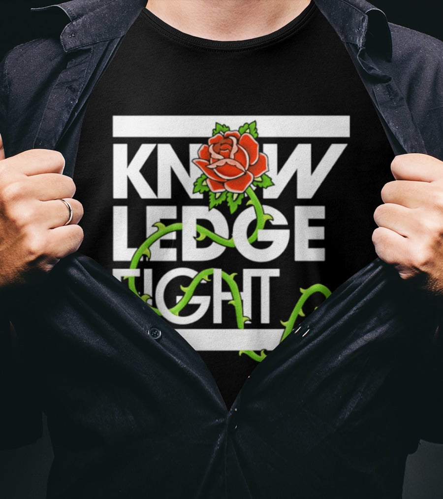 Knowledge Fight Rose With Green Vine Accents T-Shirt