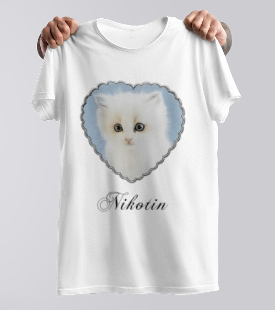 Nikotin Kitten Heart Cute White Cat In Blue Heart Frame T-Shirt