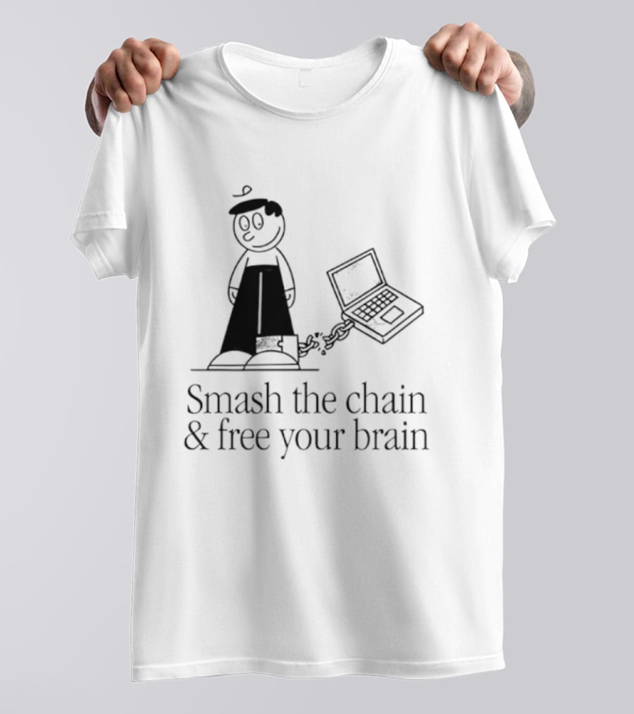 Smash The Chain And Free Your Brain Cartoon With Chained Laptop T-Shirt