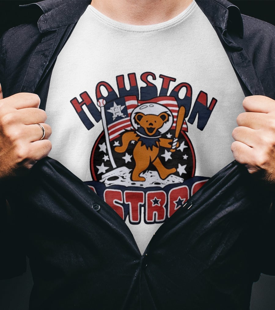 Houston Astros Grateful Dead Dancing Bear Astronaut Moon Scene T-Shirt