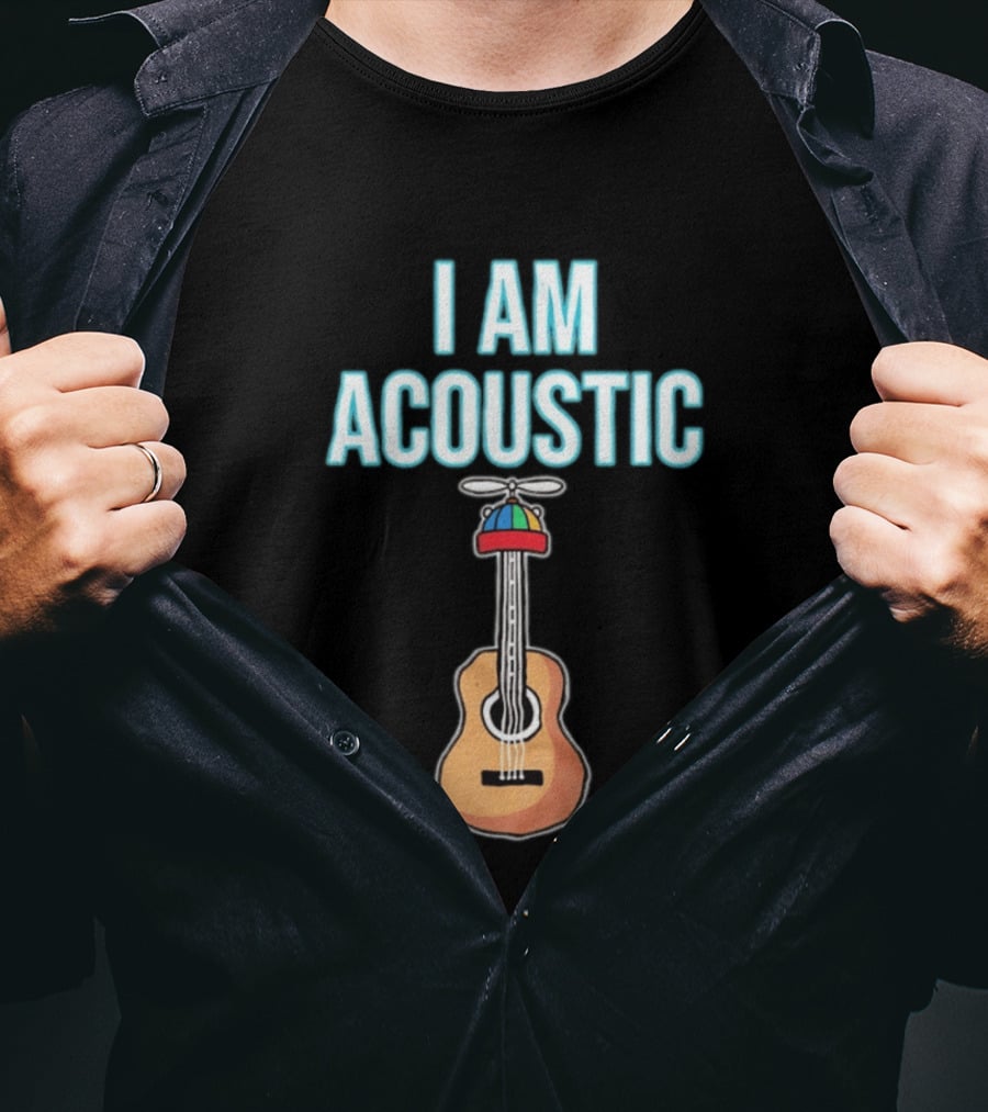 I Am Acoustic Guitar With Beanie Propeller Hat T-Shirt