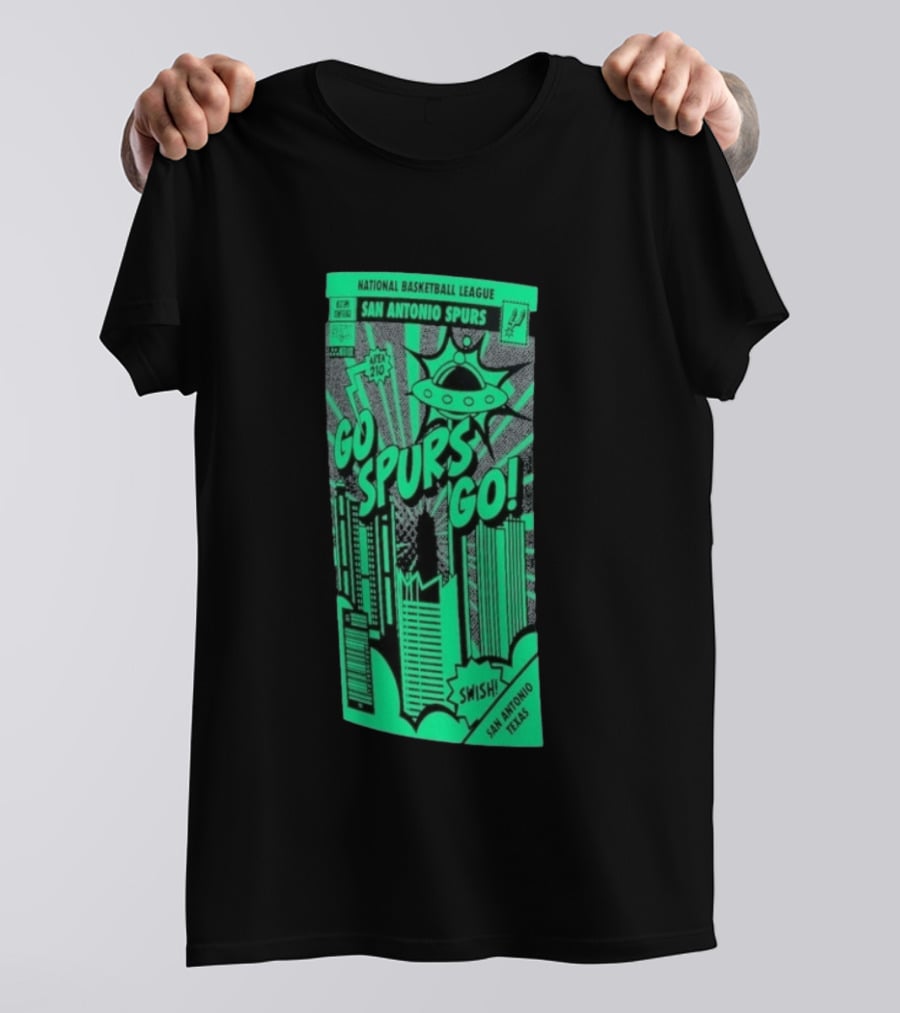National Basketball League San Antonio Spurs Go Spurs Go Area 210 San Antonio Texas Comic Swish T-Shirt