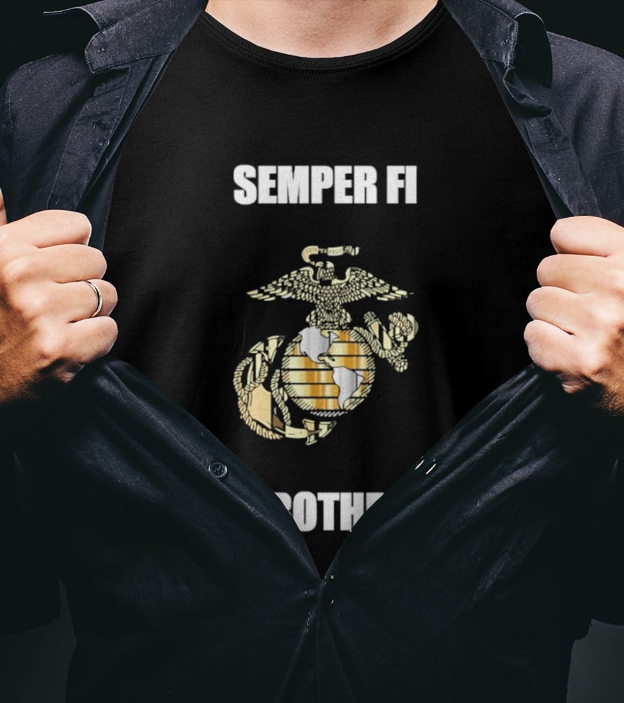 Semper Fi Brother United States Marine Corps Emblem With Eagle Anchor Globe T-Shirt