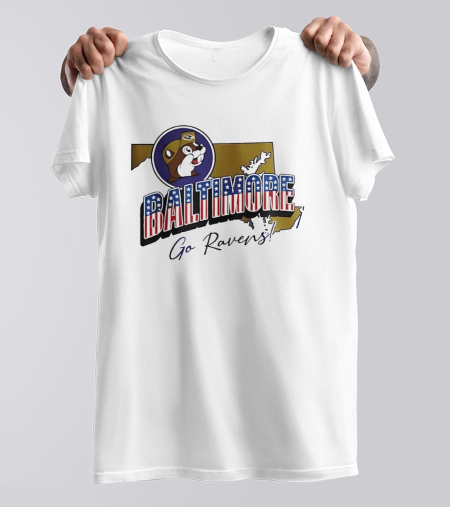Baltimore Ravens Go Ravens Buc Ee's Patriotic Map Collaboration T-Shirt