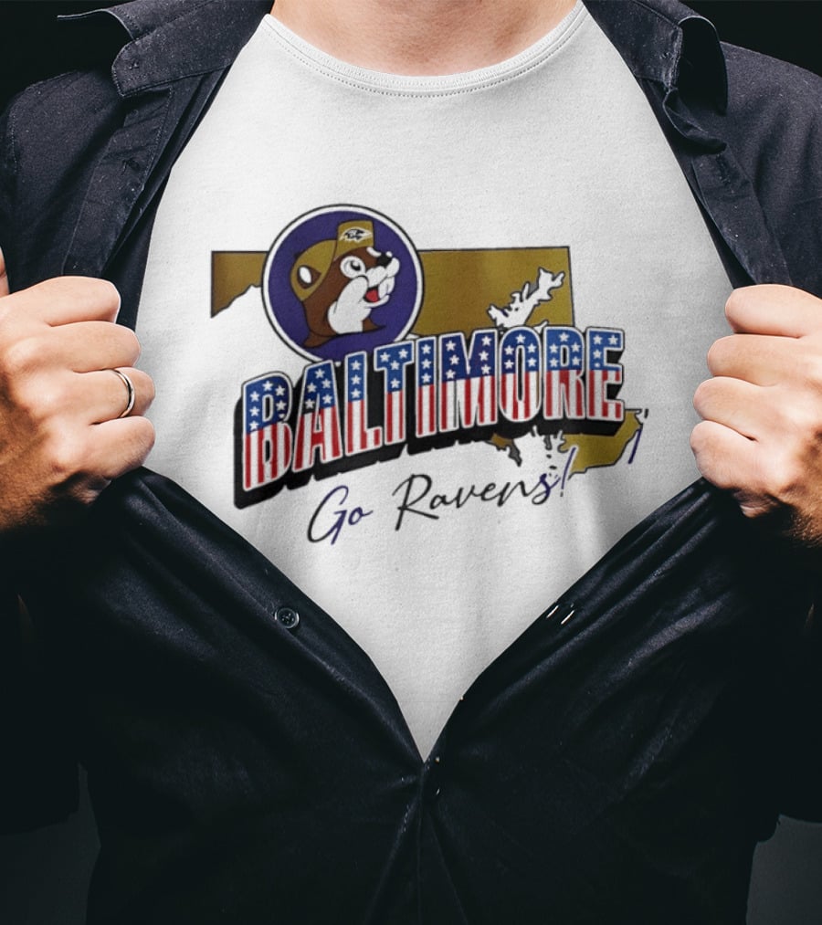 Baltimore Ravens Go Ravens Buc Ee's Patriotic Map Collaboration T-Shirt