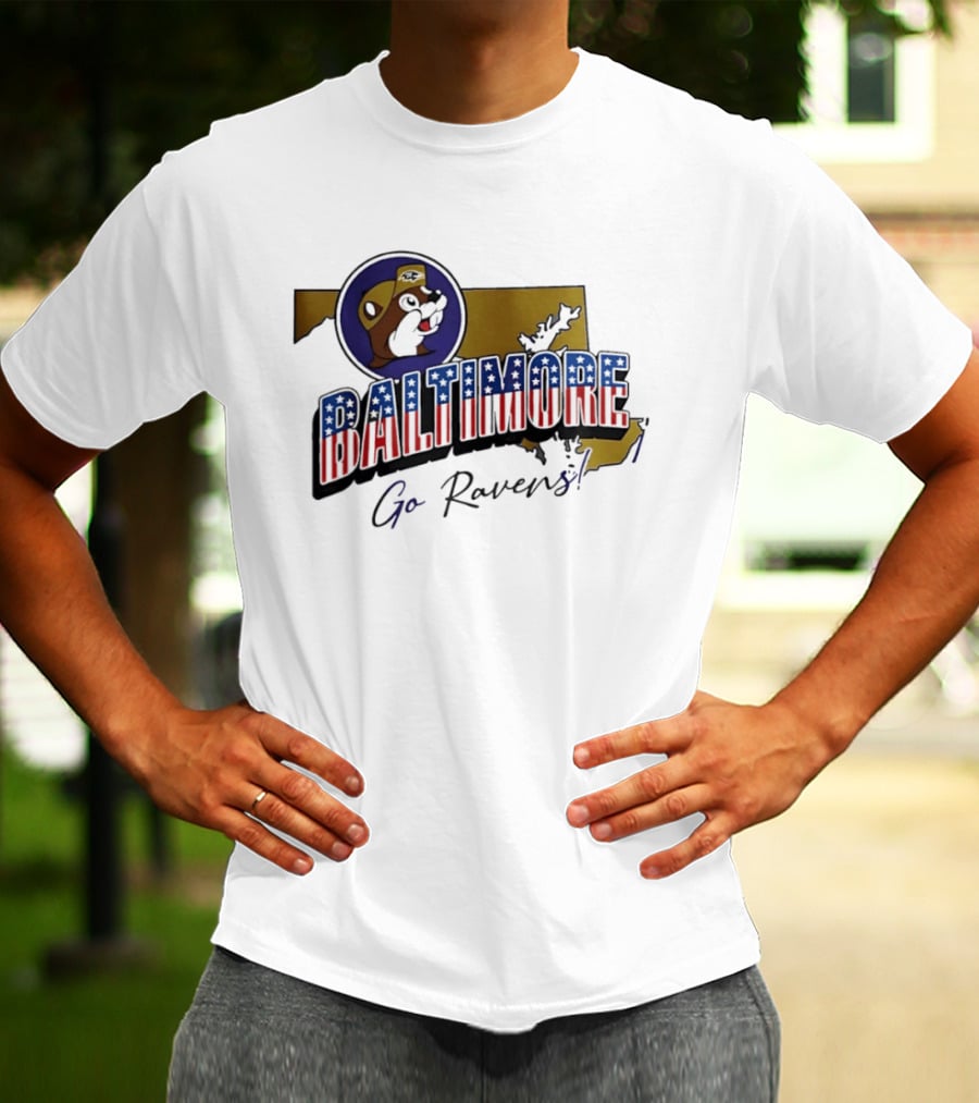 Baltimore Ravens Go Ravens Buc Ee's Patriotic Map Collaboration T-Shirt
