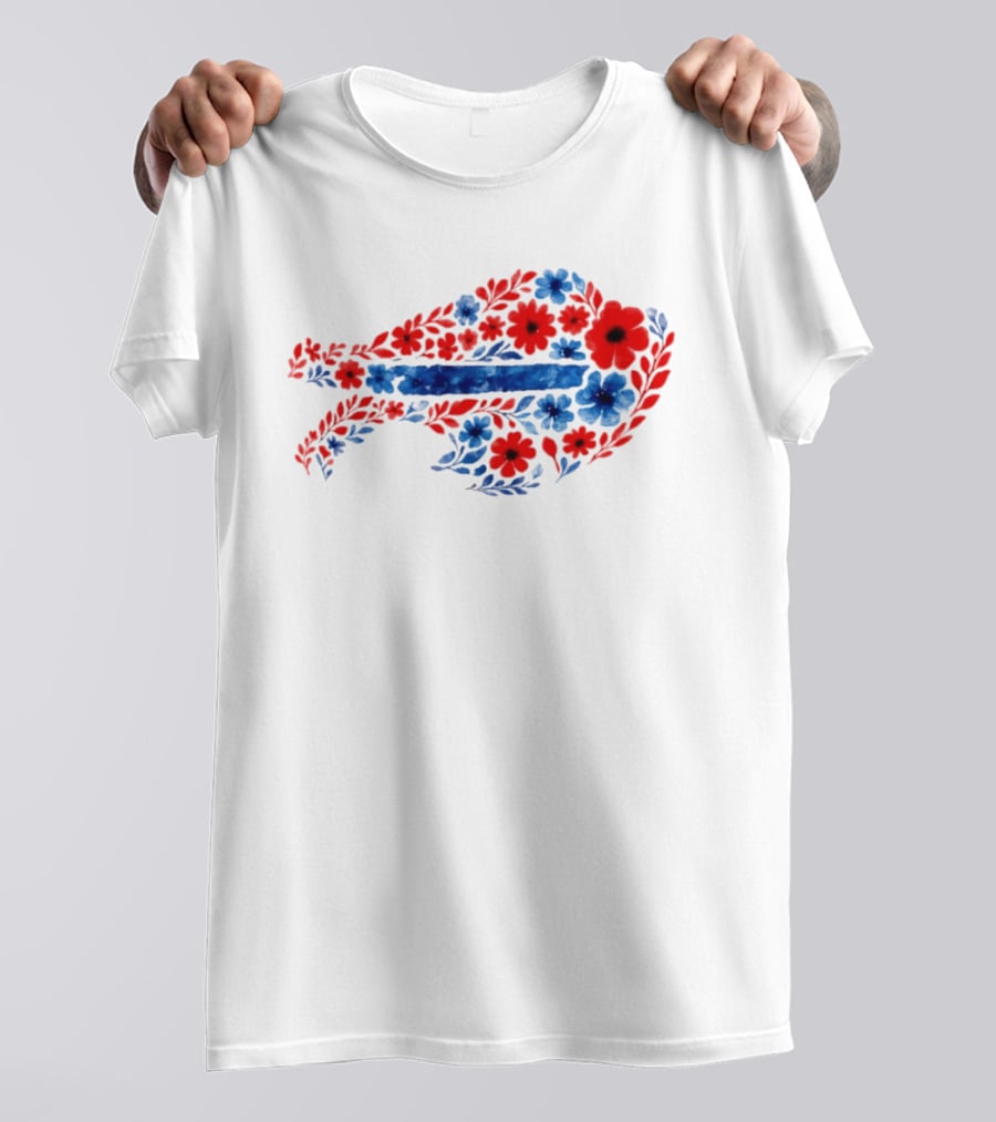 Buffalo Bills Floral Team Art Blue And Red Flowers T-Shirt
