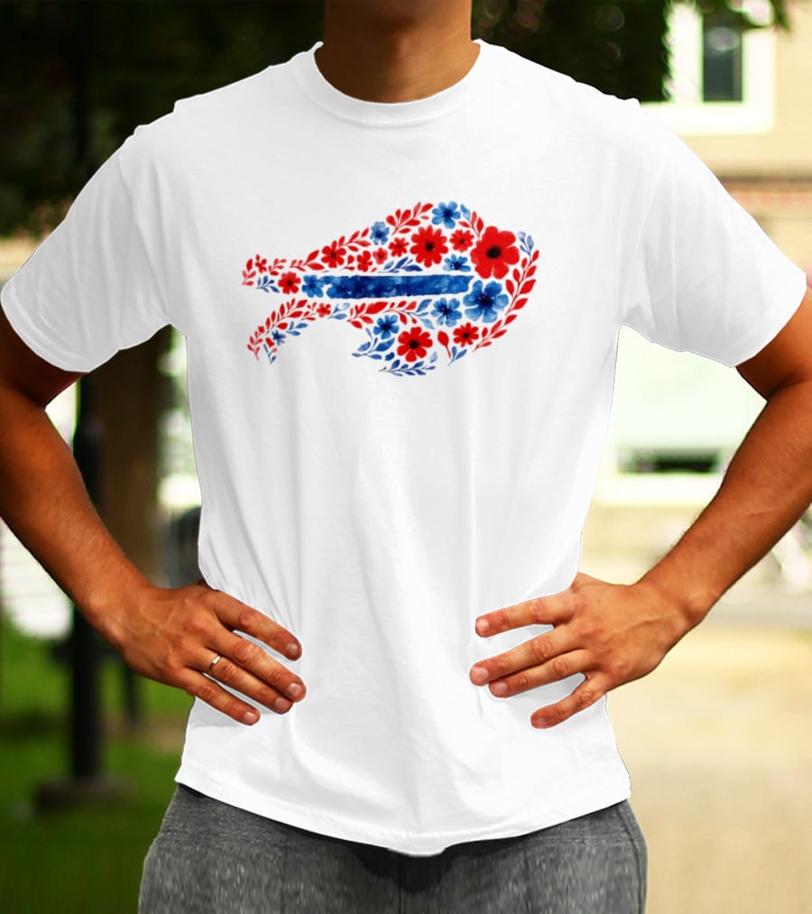 Buffalo Bills Floral Team Art Blue And Red Flowers T-Shirt