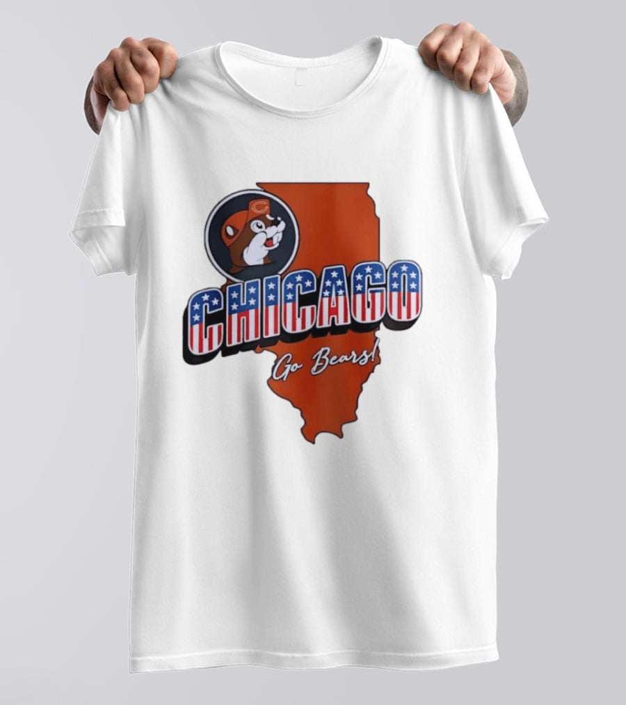 Chicago Bears Buc Ee's Go Bears Patriotic Illinois Map T-Shirt