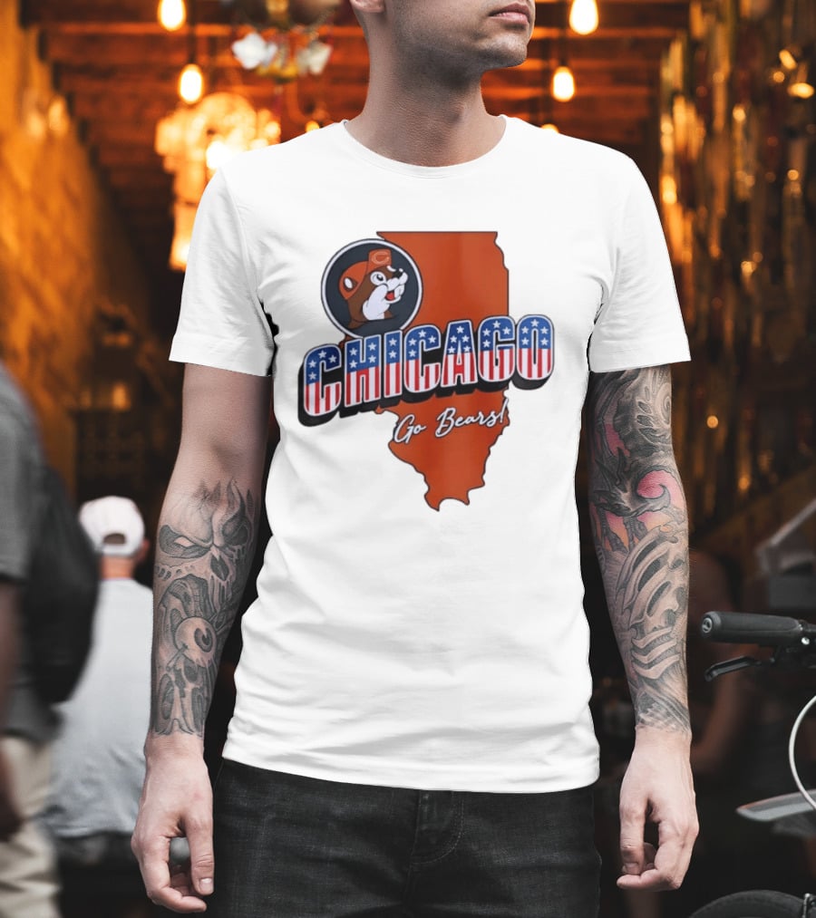 Chicago Bears Buc Ee's Go Bears Patriotic Illinois Map T-Shirt