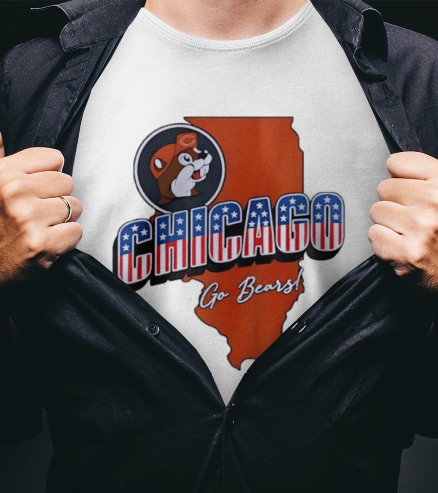 Chicago Bears Buc Ee's Go Bears Patriotic Illinois Map T-Shirt