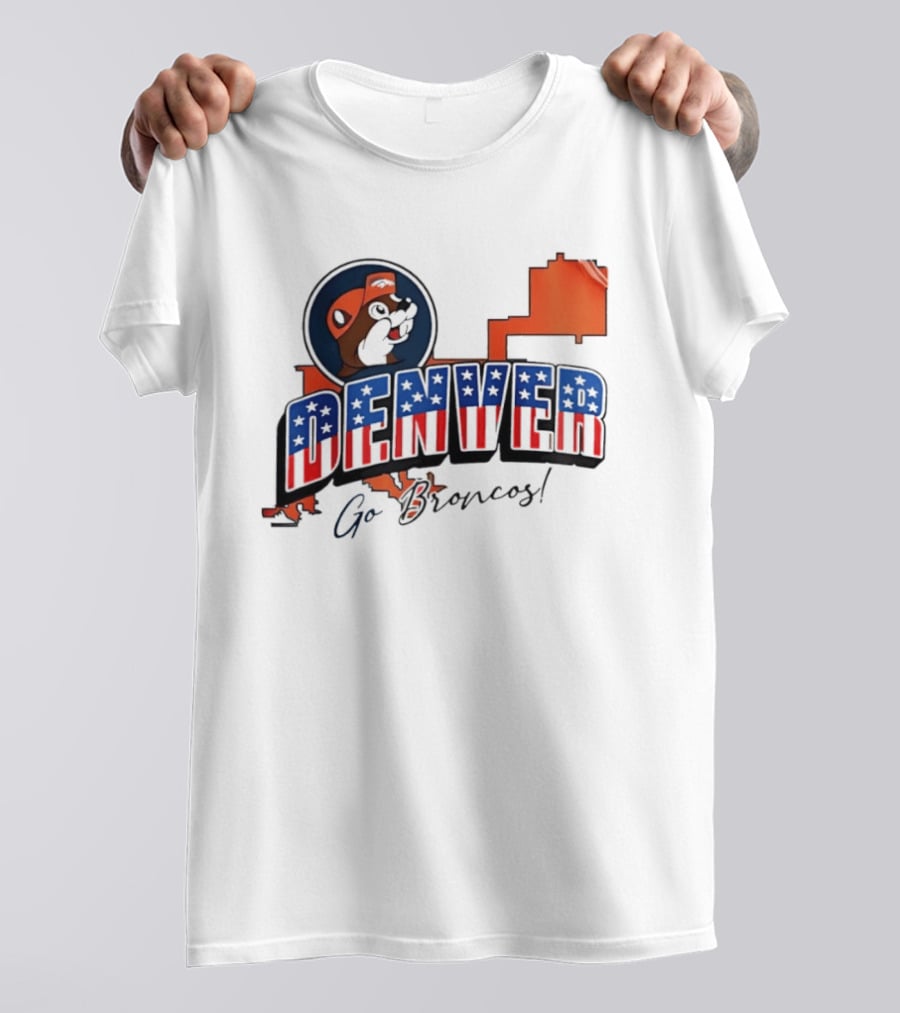 Denver Broncos Buc Ee's Go Broncos Patriotic Map T-Shirt