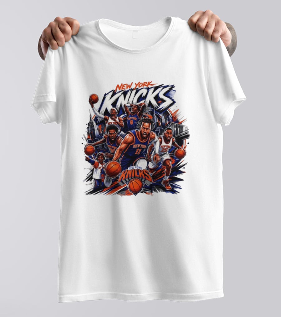 New York Knicks Basketball Team 2026 Skyline Action T-Shirt