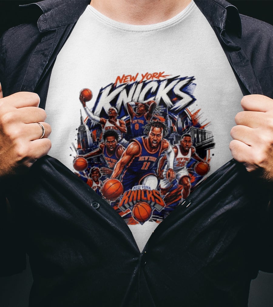 New York Knicks Basketball Team 2026 Skyline Action T-Shirt