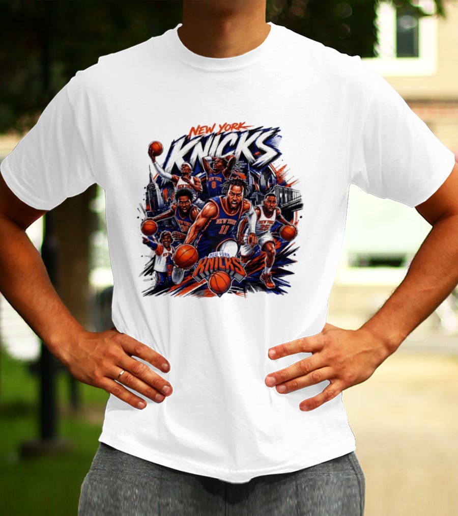 New York Knicks Basketball Team 2026 Skyline Action T-Shirt