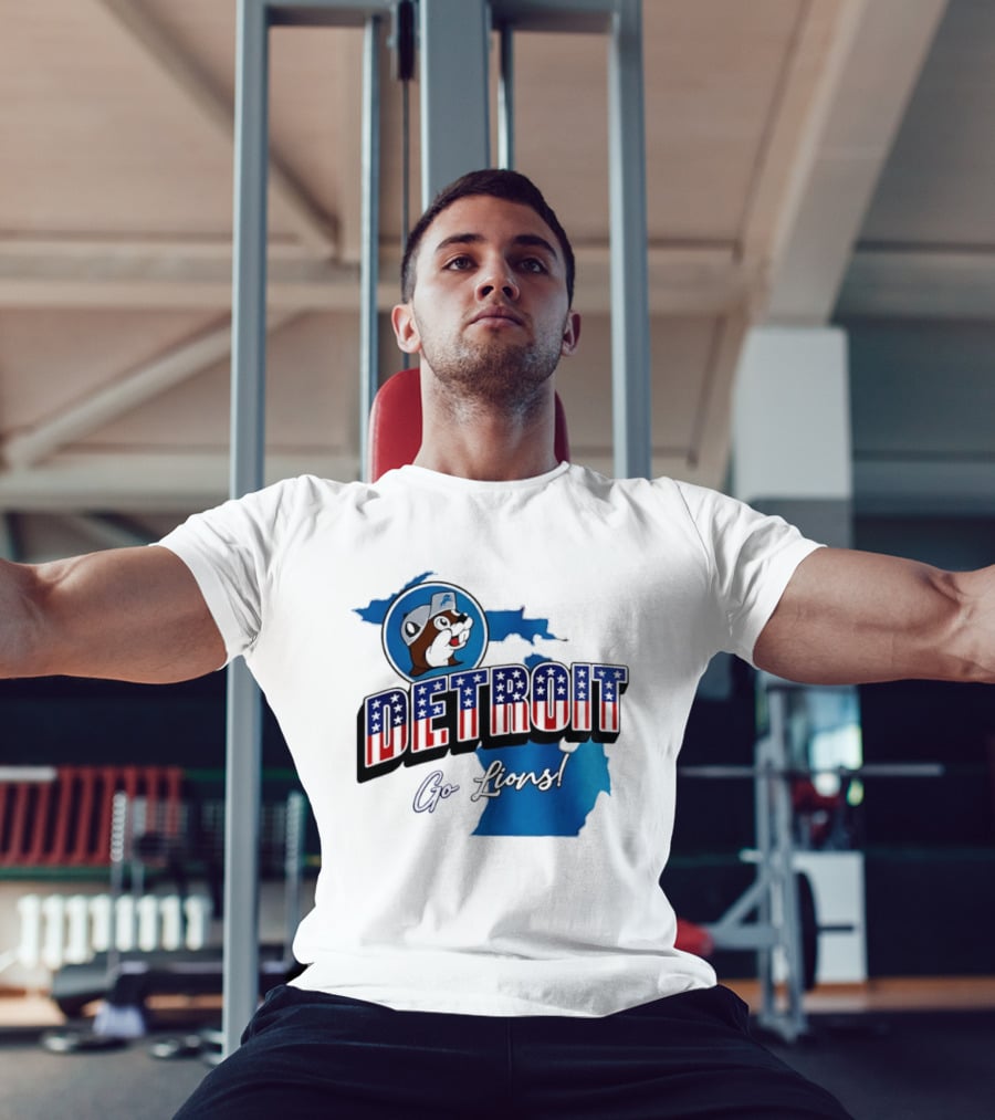Detroit Lions Buc Ee's Go Lions Patriotic Michigan Map T-Shirt