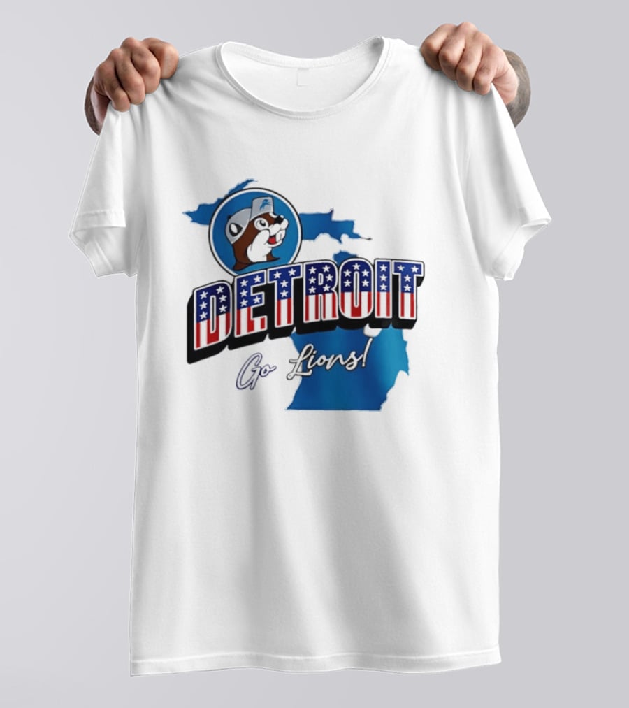 Detroit Lions Buc Ee's Go Lions Patriotic Michigan Map T-Shirt