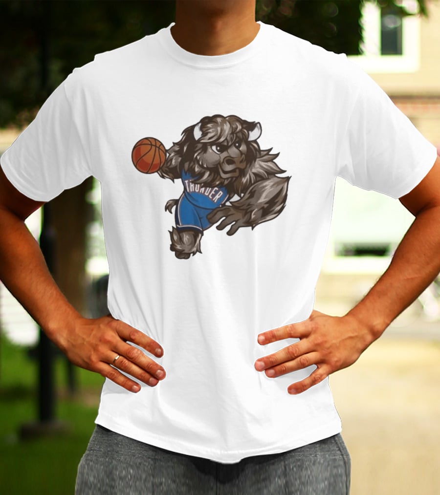 Oklahoma City Thunder Rumble The Bison Basketball Mascot Fun T-Shirt
