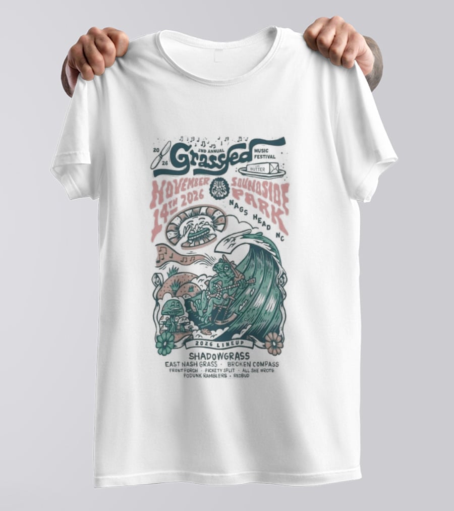Shadowgrass November 14 2026 Nags Head NC Psychedelic Swirling Mushroom Wave T-Shirt