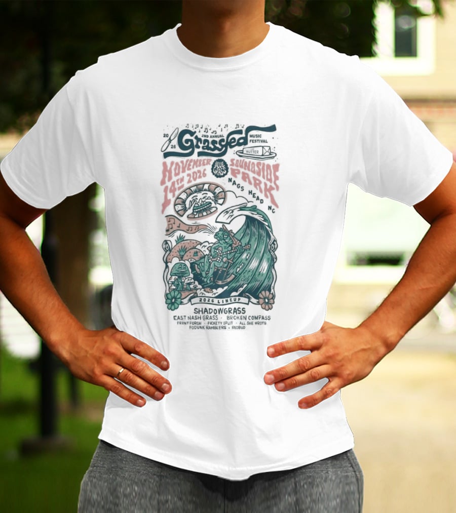 Shadowgrass November 14 2026 Nags Head NC Psychedelic Swirling Mushroom Wave T-Shirt