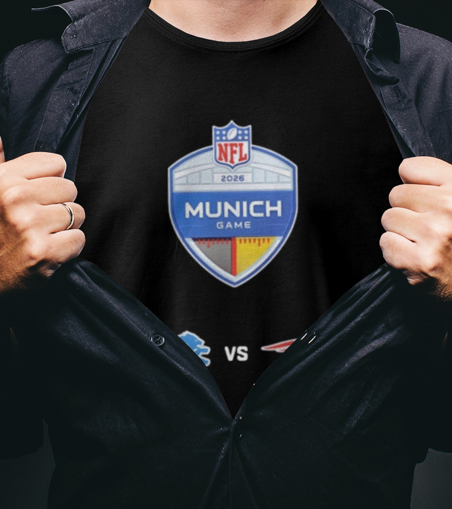 Detroit Lions Vs New England Patriots NFL 2026 Munich Game Matchup T-Shirt
