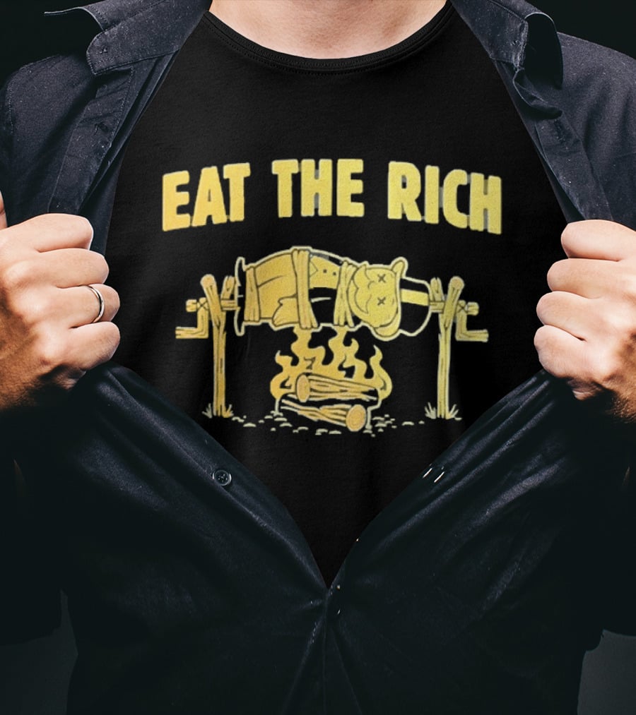 Eat The Rich Monopoly Man Over Campfire Satire T-Shirt