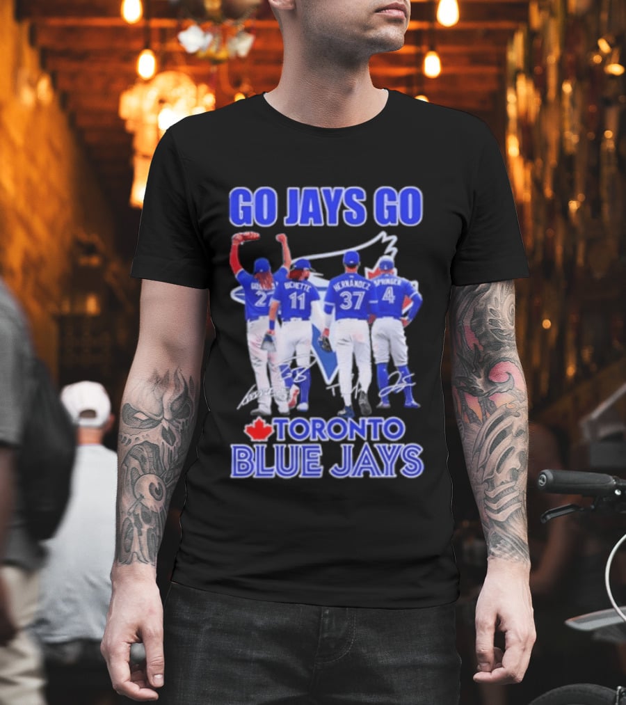 Go Jays Go Toronto Blue Jays Bichette Guerrero Hernandez Springer Autographed Baseball T-Shirt