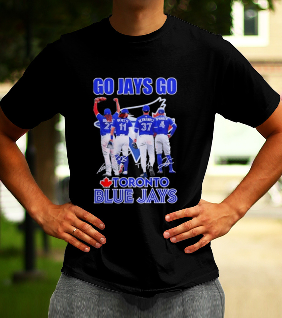 Go Jays Go Toronto Blue Jays Bichette Guerrero Hernandez Springer Autographed Baseball T-Shirt