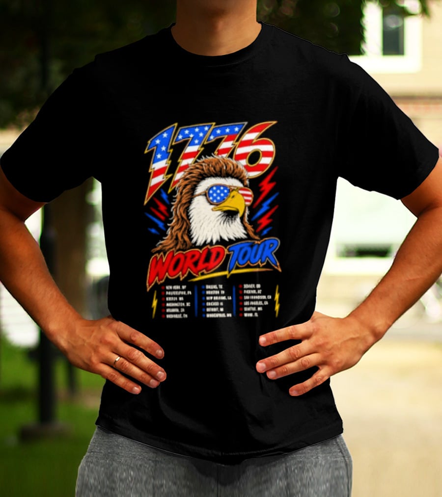 1776 World Tour Bald Eagle Mullet USA Flag Sunglasses T-Shirt
