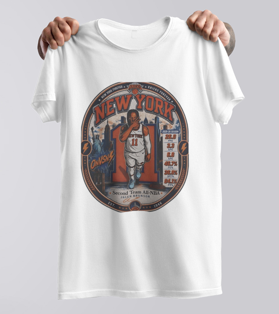 Jalen Brunson New York 11 Knicks Forever Second Team All NBA 2025 26 Season Stats T-Shirt