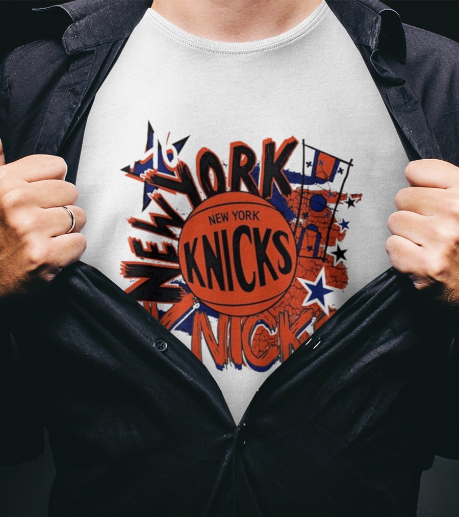 New York Knicks Vintage Basketball 46 Stars And Skyline T-Shirt
