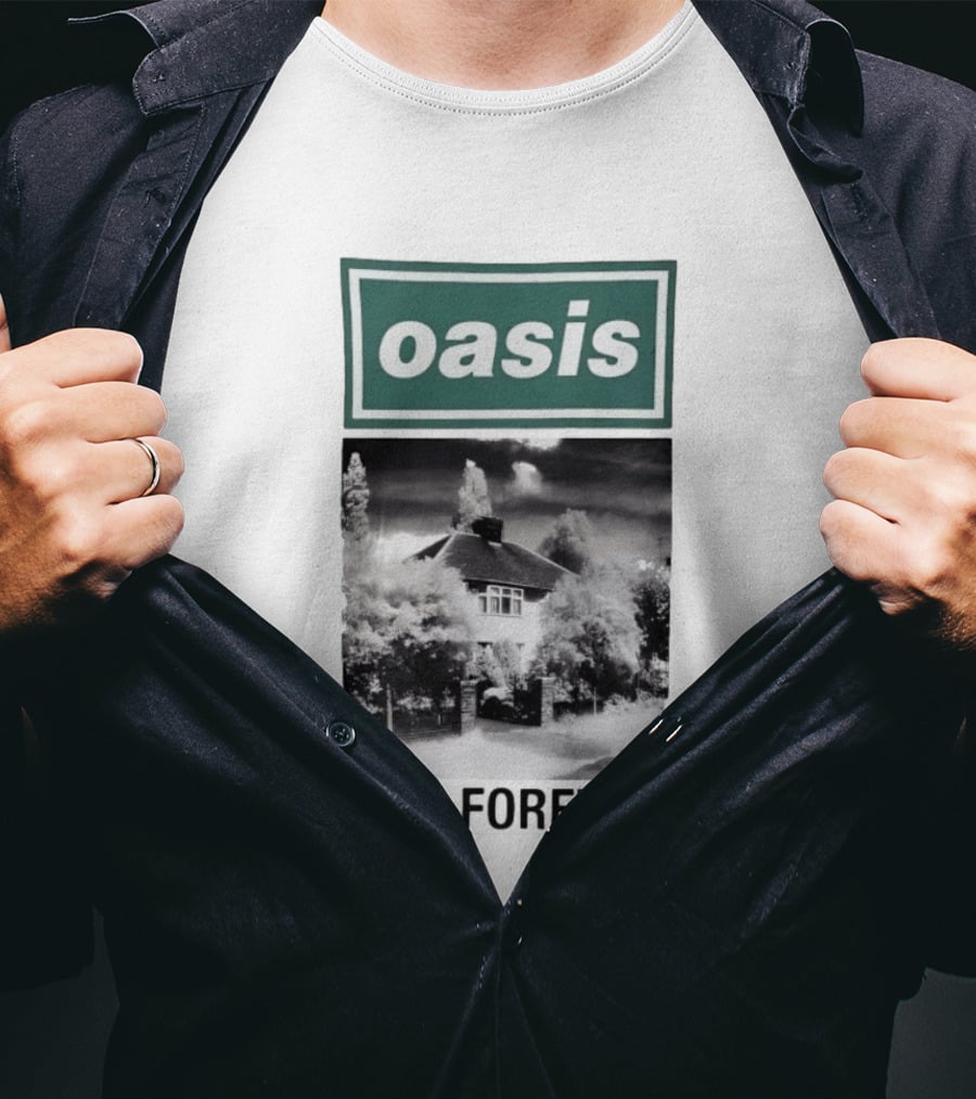 Oasis Live Forever Black And White House Image T-Shirt