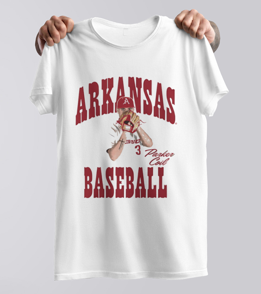 Arkansas Baseball Parker Coil Pitcher Glove Razorbacks Player 3 T-Shirt