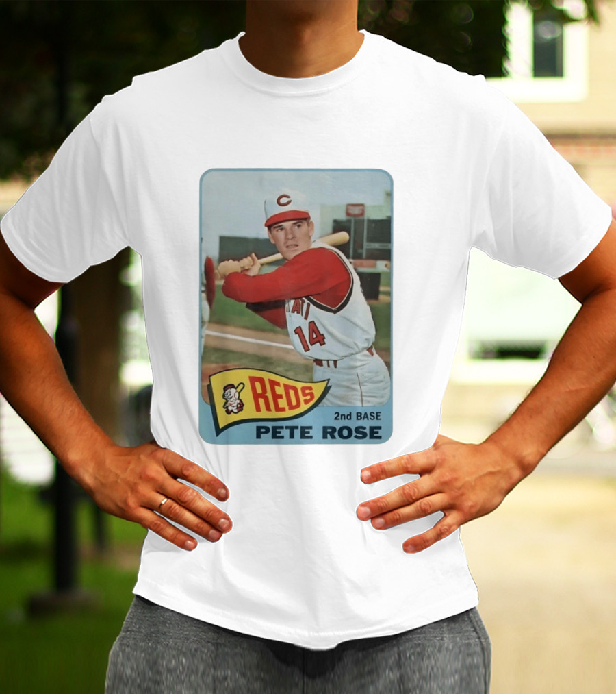 Cincinnati Reds Pete Rose 2nd Base Player Card Vintage Baseball T-Shirt