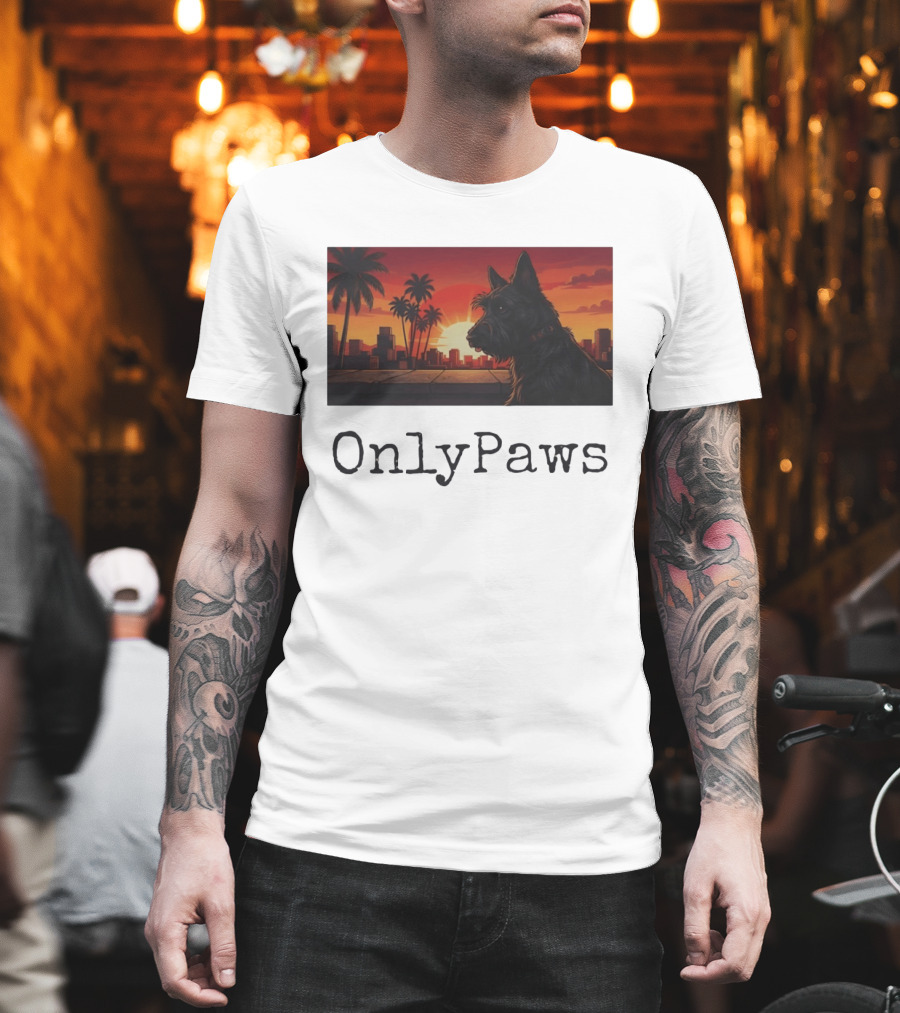Scottish Terrier OnlyPaws Sunset Cityscape T-Shirt