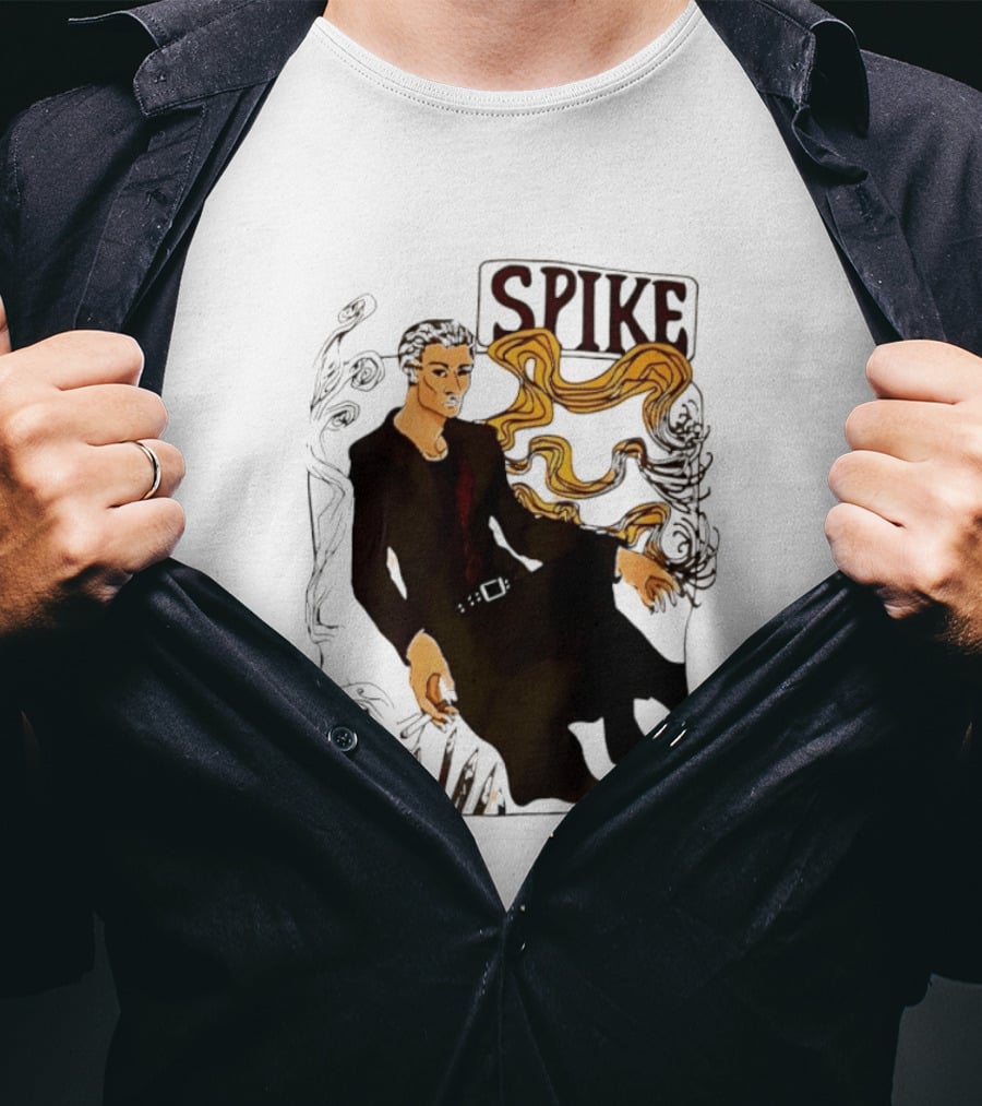 Spike Buffy The Vampire Slayer Illustrated Design With Abstract Vines And Accents T-Shirt