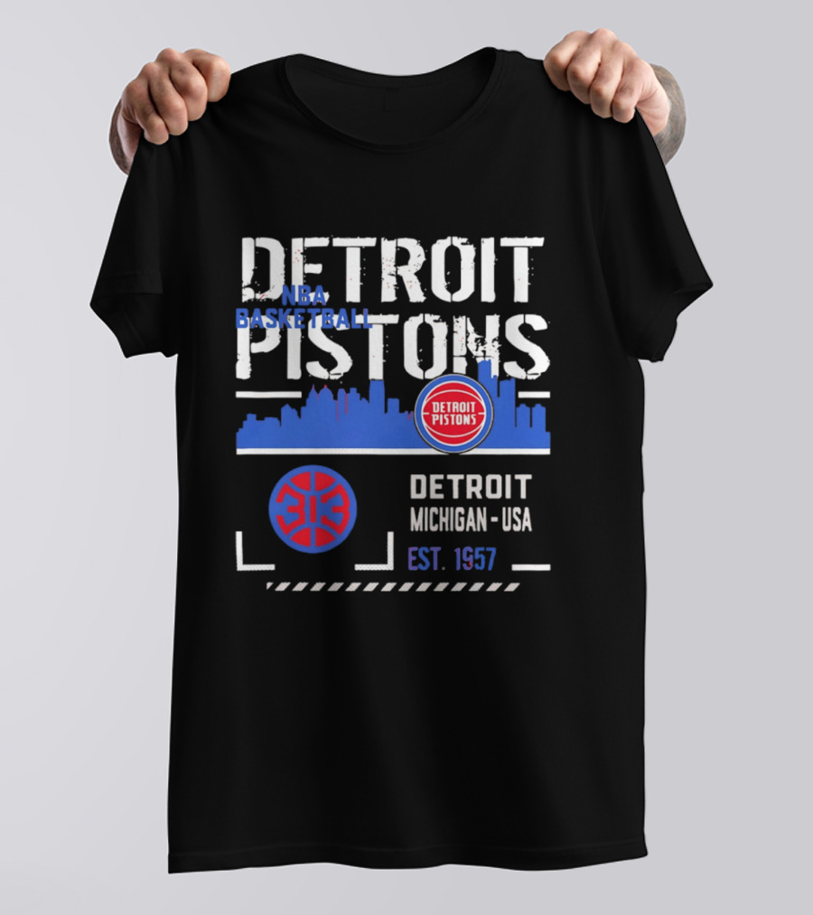 Detroit Pistons NBA Basketball Michigan USA Skyline Est. 1957 T-Shirt