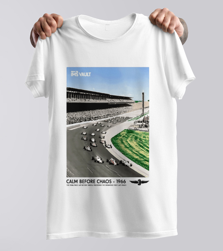 From The IMS Vault Calm Before Chaos 1966 Indianapolis Motor Speedway Racing Scene T-Shirt