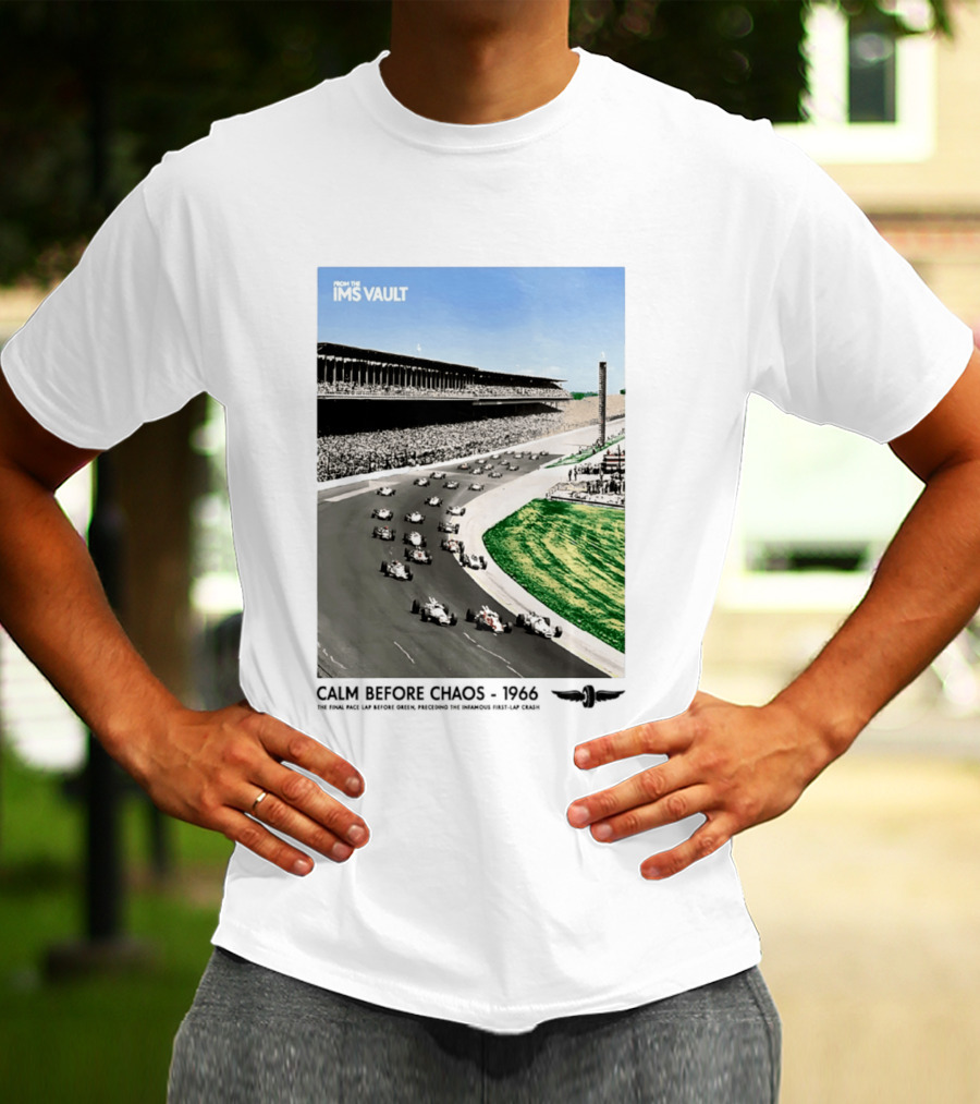 From The IMS Vault Calm Before Chaos 1966 Indianapolis Motor Speedway Racing Scene T-Shirt