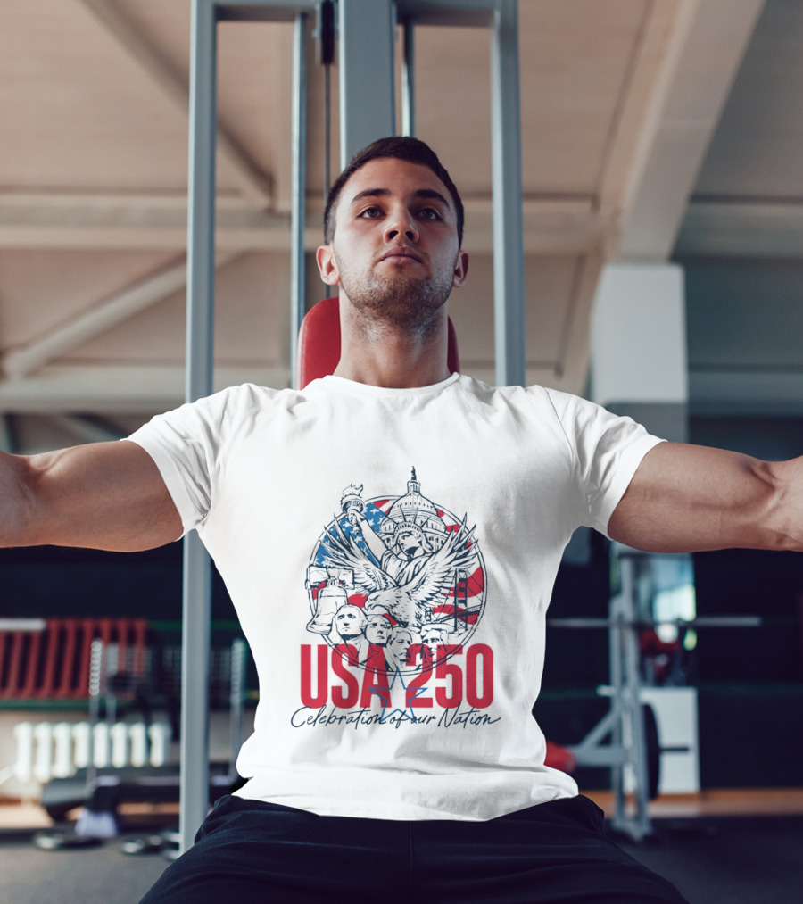 USA 250 Celebration Of Our Nation Symbols Liberty Capitol Eagle Mount Rushmore T-Shirt