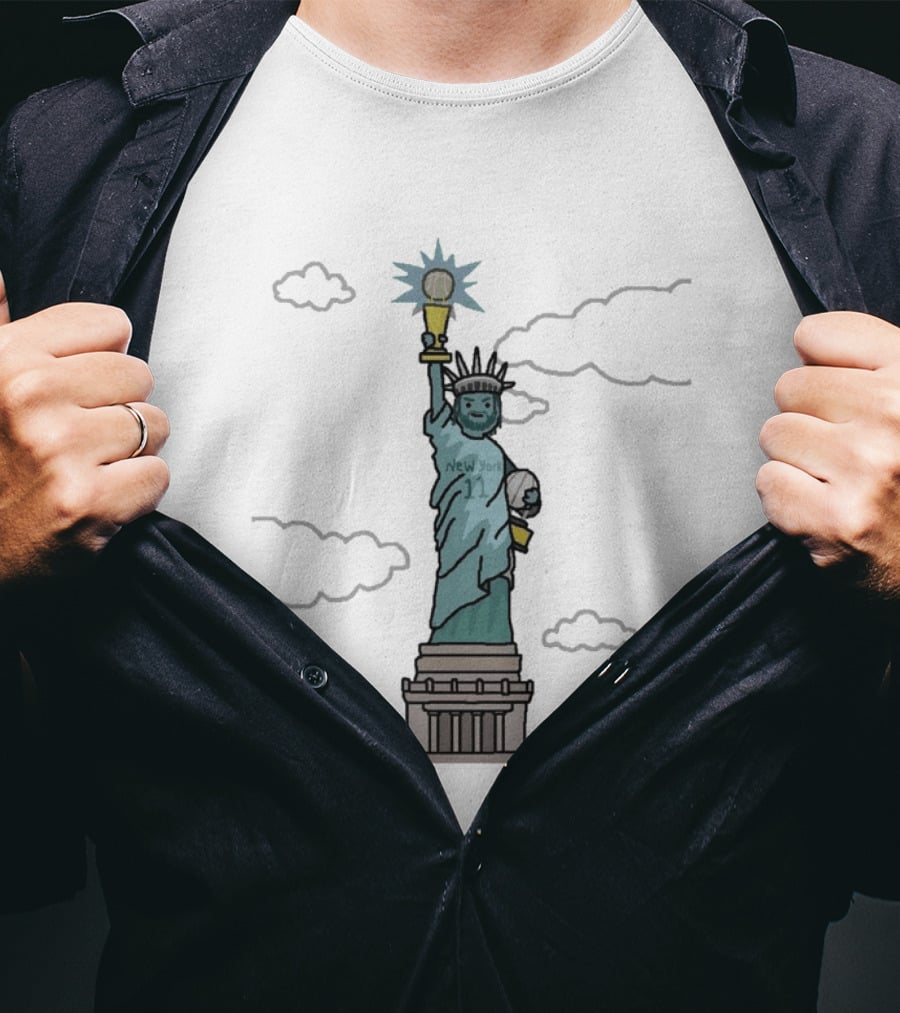 Jalen Brunson Liberty MVP New York 11 Statue Holding Basketball Trophy T-Shirt