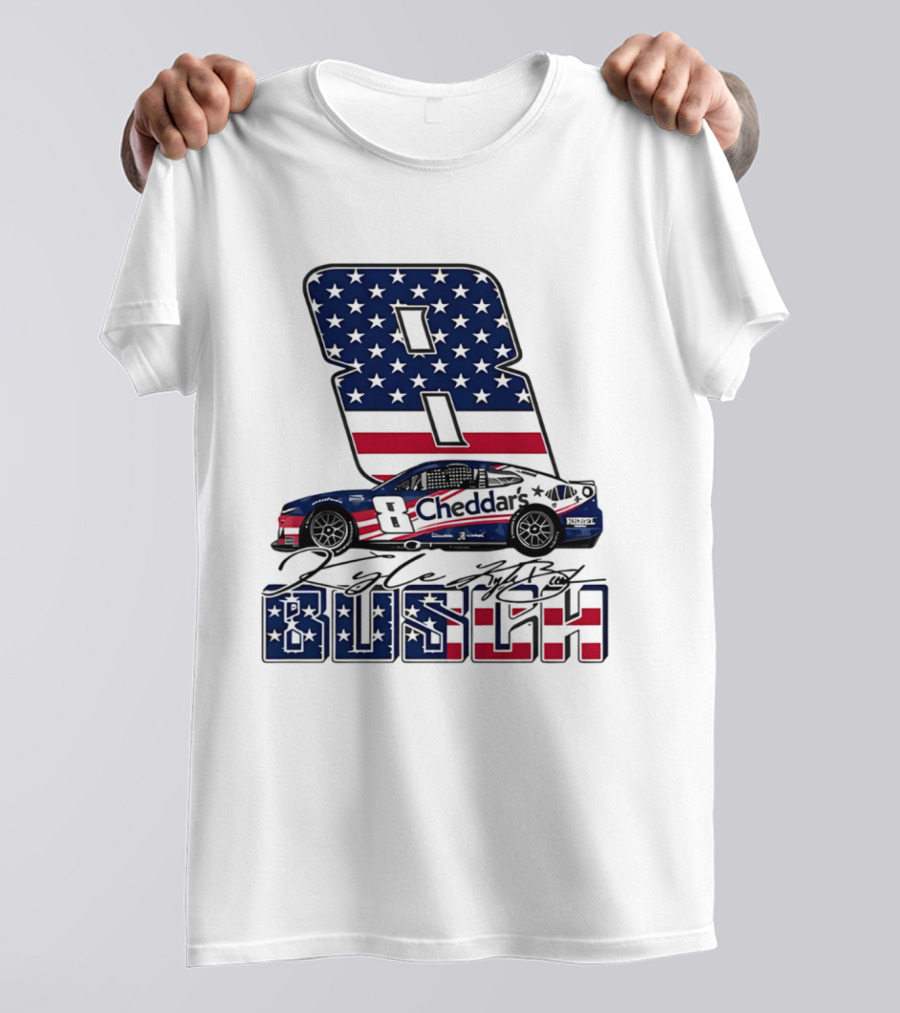 Kyle Busch Racing 8 American Flag Cheddar's Car Stars Stripes T-Shirt