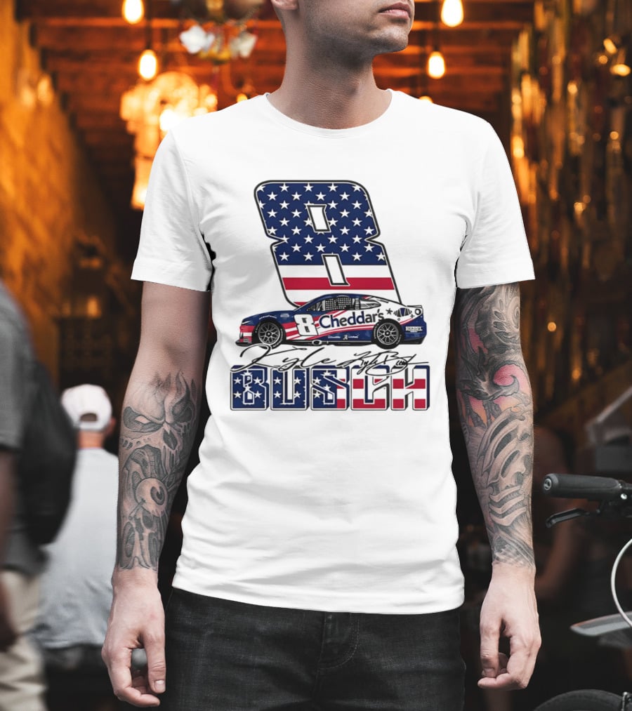 Kyle Busch Racing 8 American Flag Cheddar's Car Stars Stripes T-Shirt